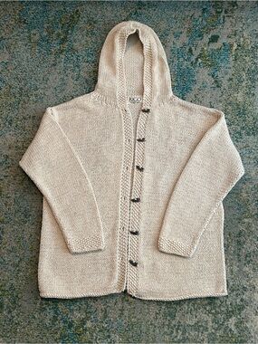 Thick Cotton RICO Hand-Knit Cardigan Hooded Sweater